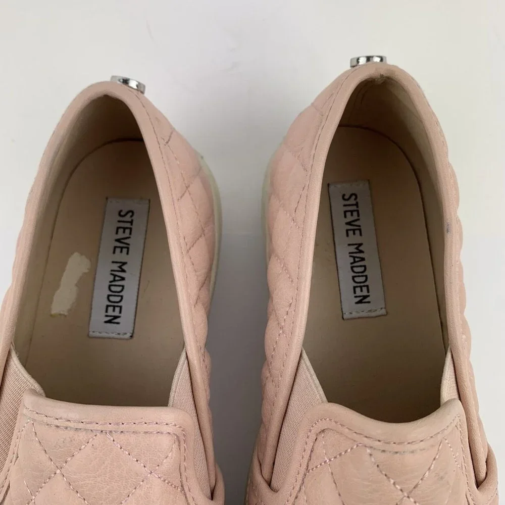 Steve Madden Womens Pink Blush‎ Quilted Slip On Shoes Size 6